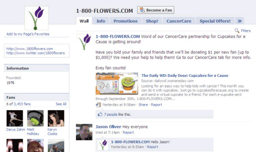1 800 Flowers Facebook Wall Page