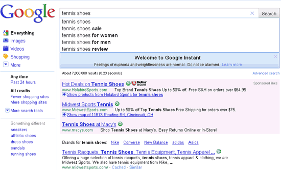 Google Instant. Real time search results while you type.
