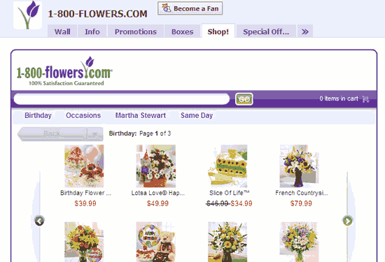 1800 flowers facebook main shopping page